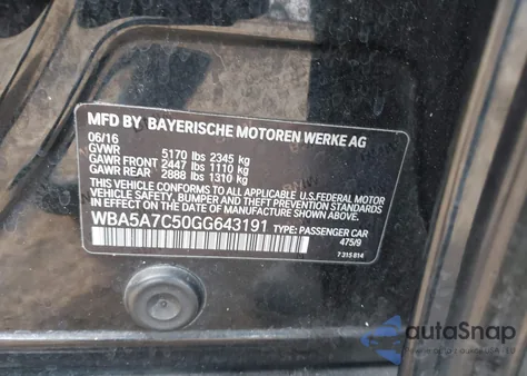 2016 BMW 528I xDrive z USA, uszkodzony, nr VIN WBA5A7C50GG643191